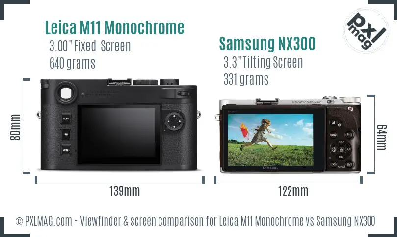 Leica M11 Monochrome vs Samsung NX300 Screen and Viewfinder comparison