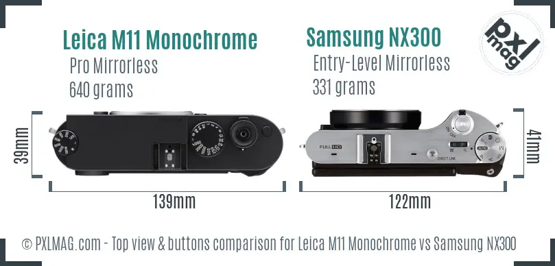 Leica M11 Monochrome vs Samsung NX300 top view buttons comparison
