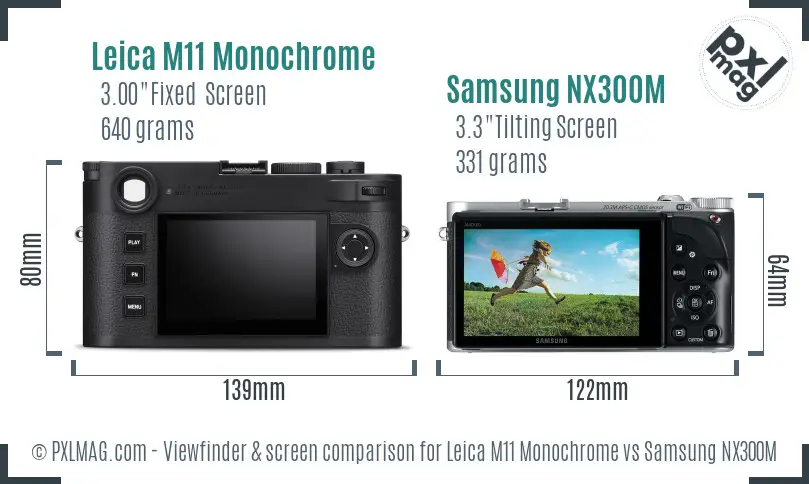 Leica M11 Monochrome vs Samsung NX300M Screen and Viewfinder comparison