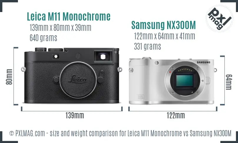 Leica M11 Monochrome vs Samsung NX300M size comparison