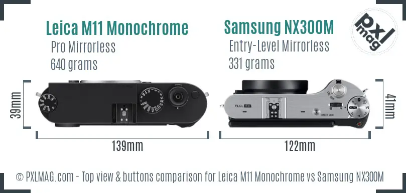 Leica M11 Monochrome vs Samsung NX300M top view buttons comparison