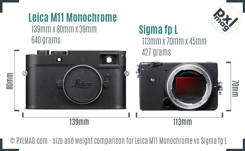 Leica M11 Monochrome vs Sigma fp L size comparison