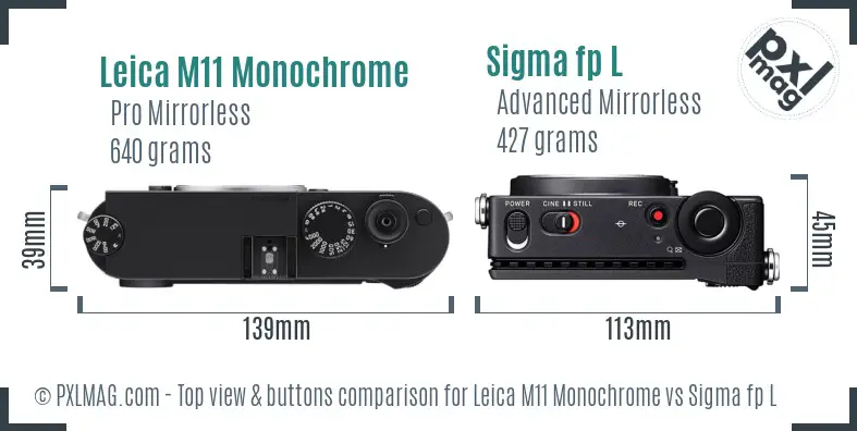 Leica M11 Monochrome vs Sigma fp L top view buttons comparison