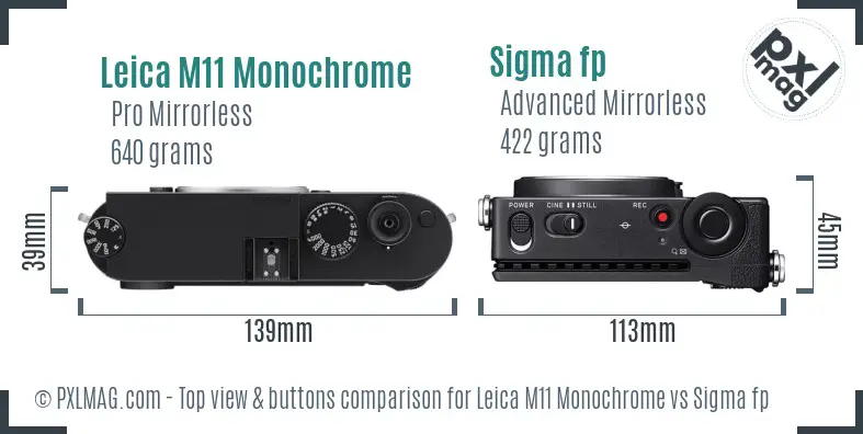 Leica M11 Monochrome vs Sigma fp top view buttons comparison Leica M11 Monochrome vs Sigma fp top view buttons comparison