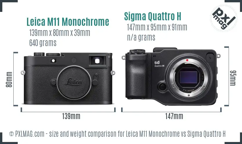 Leica M11 Monochrome vs Sigma Quattro H size comparison