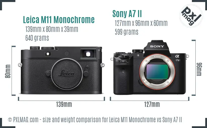 Leica M11 Monochrome vs Sony A7 II size comparison