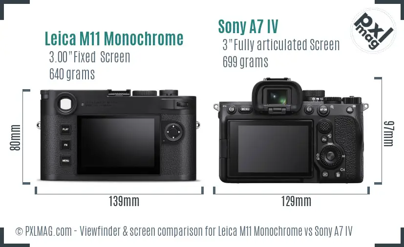 Leica M11 Monochrome vs Sony A7 IV Screen and Viewfinder comparison