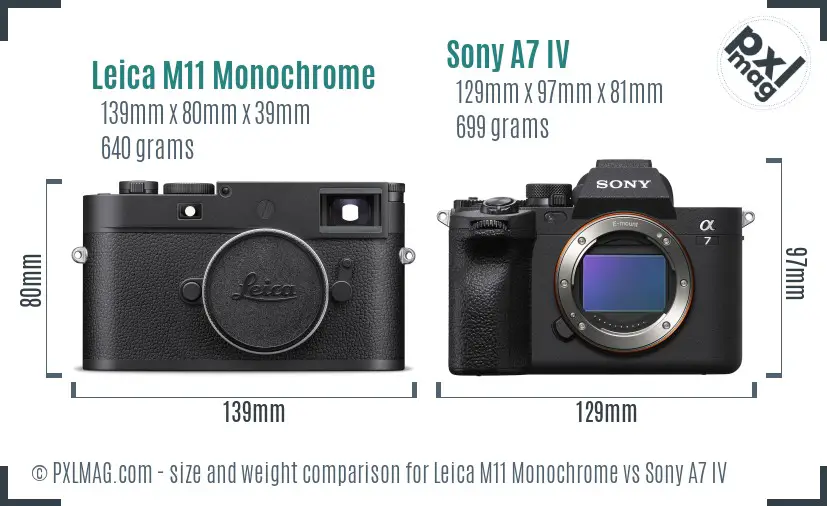 Leica M11 Monochrome vs Sony A7 IV size comparison