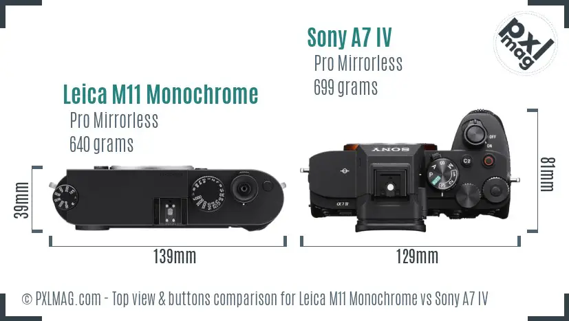 Leica M11 Monochrome vs Sony A7 IV top view buttons comparison