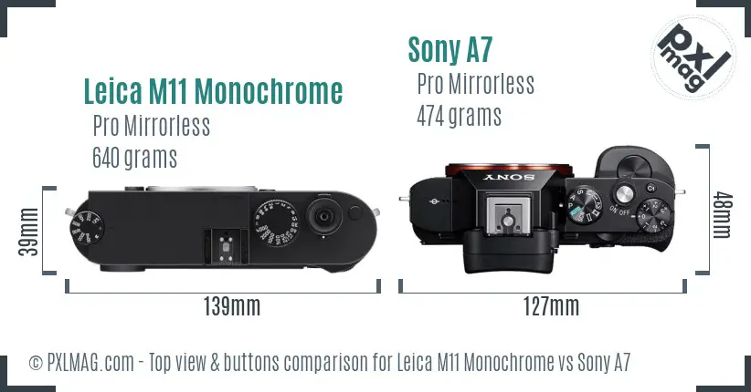 Leica M11 Monochrome vs Sony A7 top view buttons comparison