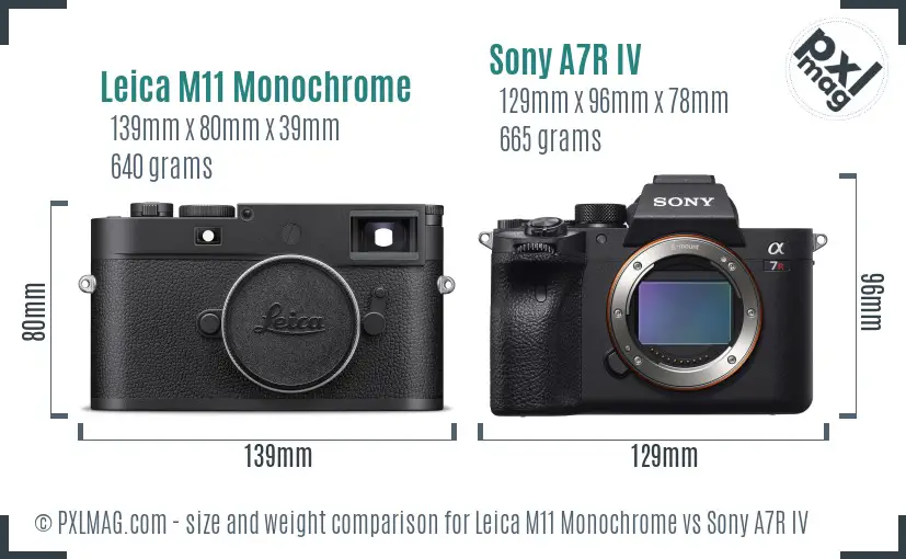 Leica M11 Monochrome vs Sony A7R IV size comparison