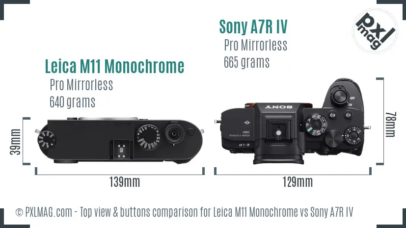 Leica M11 Monochrome vs Sony A7R IV top view buttons comparison