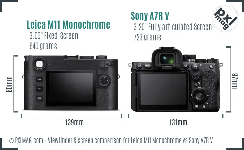 Leica M11 Monochrome vs Sony A7R V Screen and Viewfinder comparison
