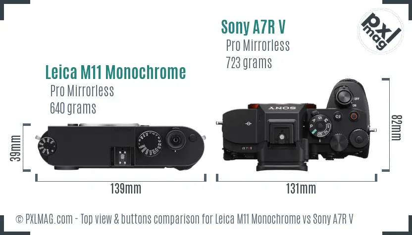 Leica M11 Monochrome vs Sony A7R V top view buttons comparison