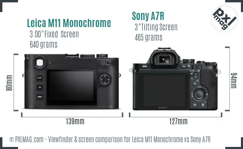 Leica M11 Monochrome vs Sony A7R Screen and Viewfinder comparison