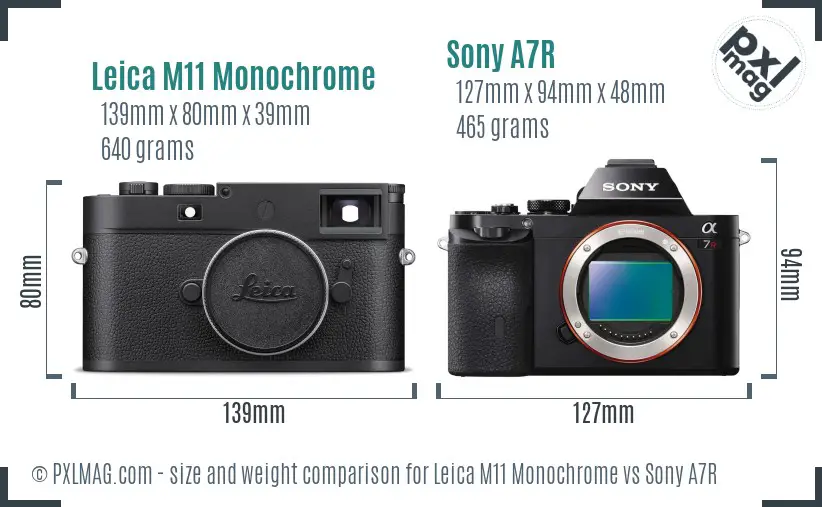 Leica M11 Monochrome vs Sony A7R size comparison