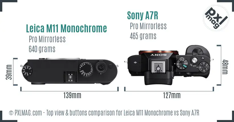 Leica M11 Monochrome vs Sony A7R top view buttons comparison