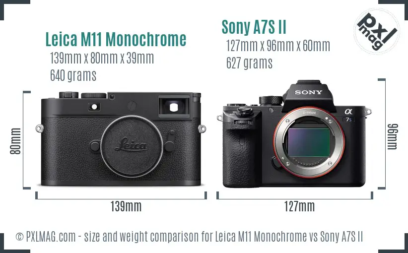 Leica M11 Monochrome vs Sony A7S II size comparison