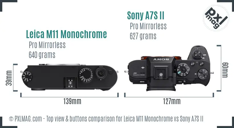 Leica M11 Monochrome vs Sony A7S II top view buttons comparison