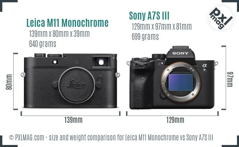 Leica M11 Monochrome vs Sony A7S III size comparison