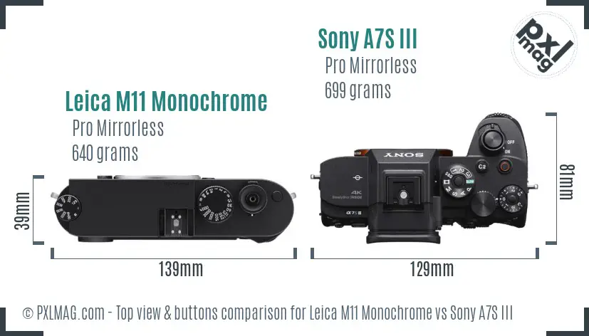 Leica M11 Monochrome vs Sony A7S III top view buttons comparison