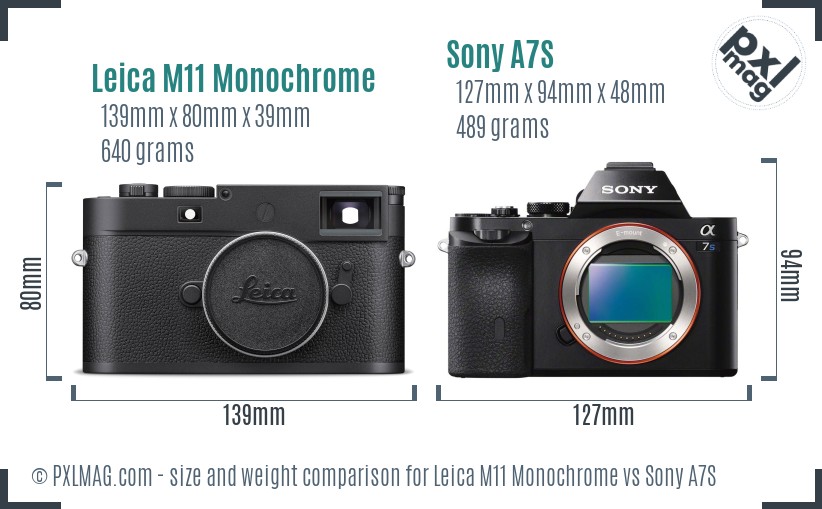 Leica M11 Monochrome vs Sony A7S size comparison