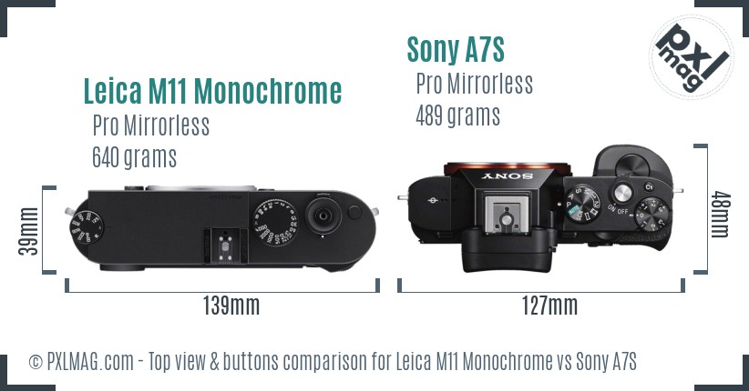 Leica M11 Monochrome vs Sony A7S top view buttons comparison
