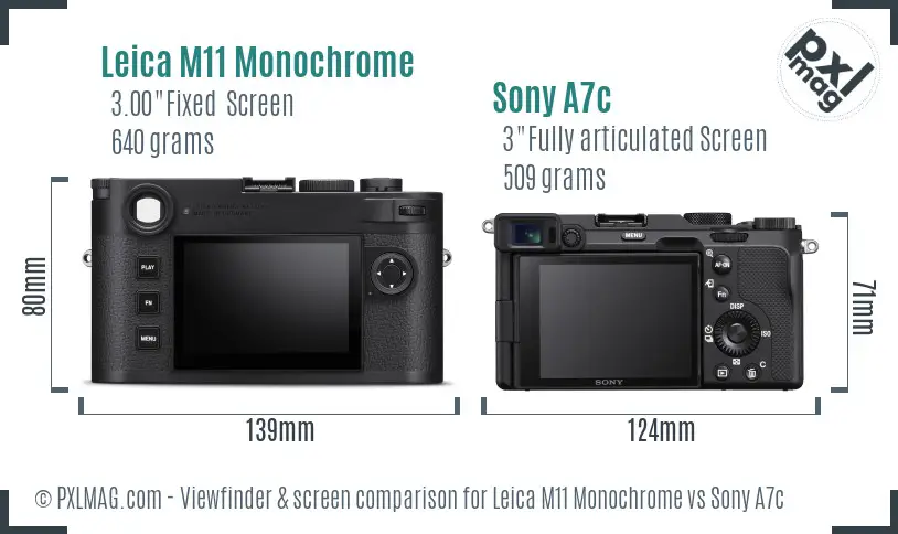 Leica M11 Monochrome vs Sony A7c Screen and Viewfinder comparison