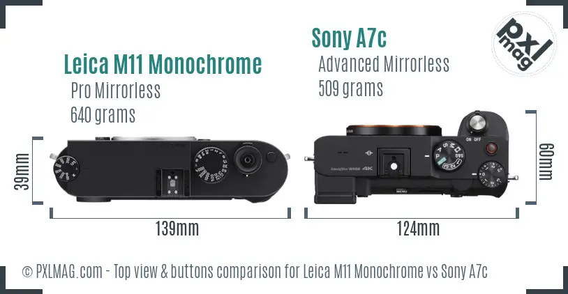 Leica M11 Monochrome vs Sony A7c top view buttons comparison