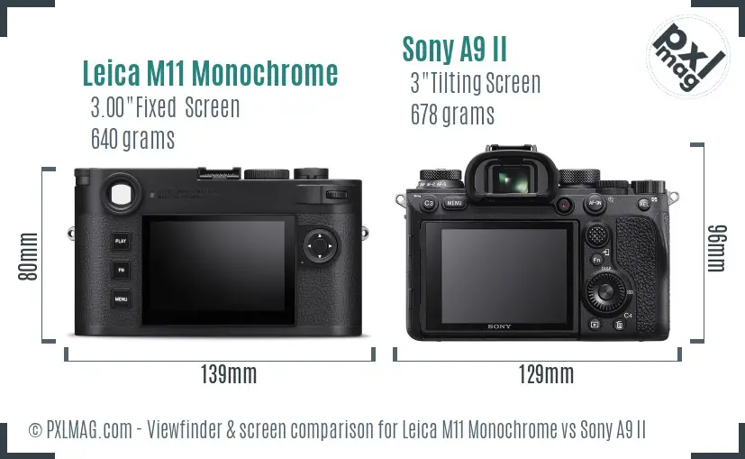 Leica M11 Monochrome vs Sony A9 II Screen and Viewfinder comparison