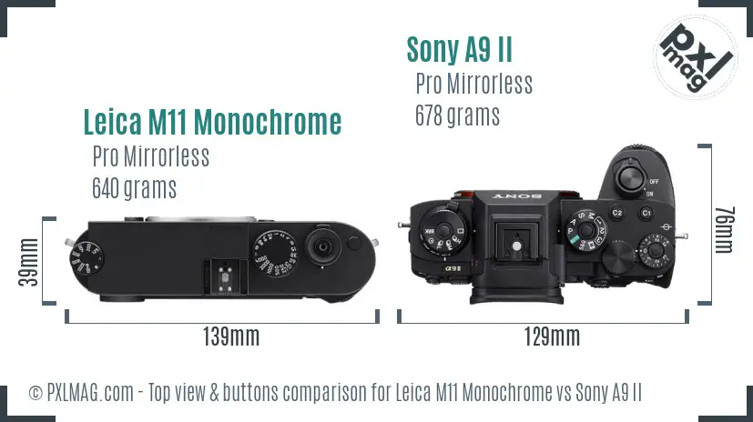 Leica M11 Monochrome vs Sony A9 II top view buttons comparison