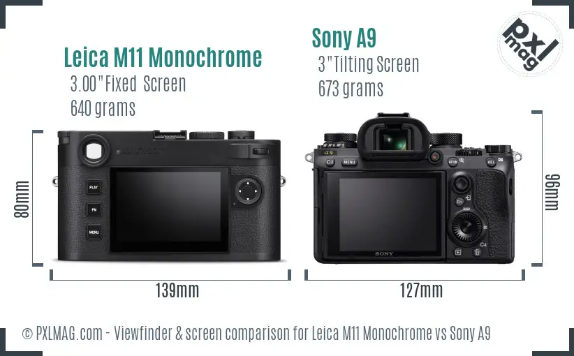 Leica M11 Monochrome vs Sony A9 Screen and Viewfinder comparison