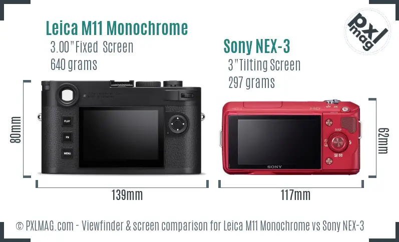 Leica M11 Monochrome vs Sony NEX-3 Screen and Viewfinder comparison