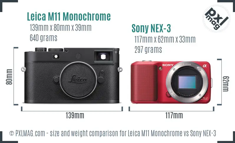 Leica M11 Monochrome vs Sony NEX-3 size comparison