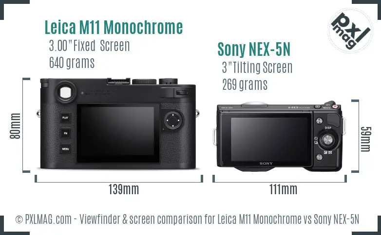 Leica M11 Monochrome vs Sony NEX-5N Screen and Viewfinder comparison