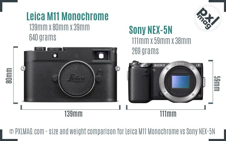 Leica M11 Monochrome vs Sony NEX-5N size comparison