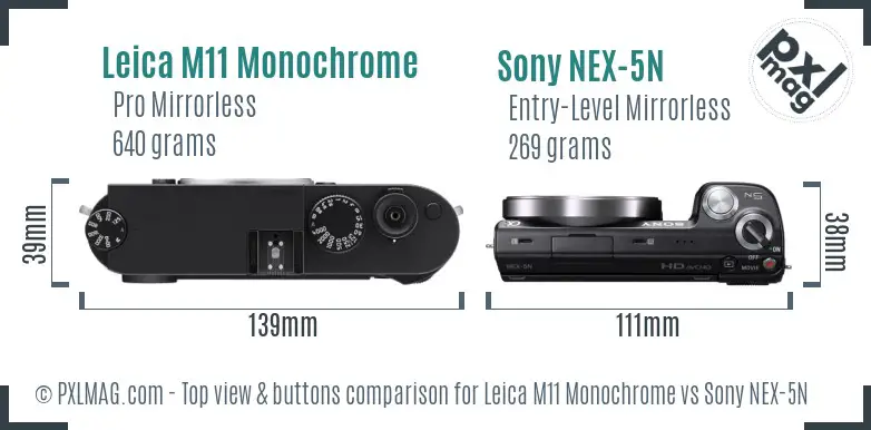 Leica M11 Monochrome vs Sony NEX-5N top view buttons comparison