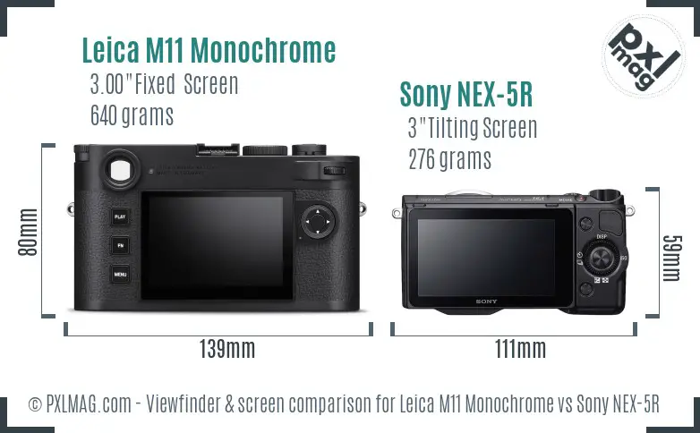 Leica M11 Monochrome vs Sony NEX-5R Screen and Viewfinder comparison