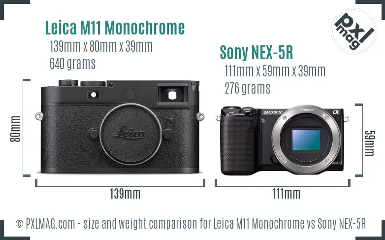 Leica M11 Monochrome vs Sony NEX-5R size comparison