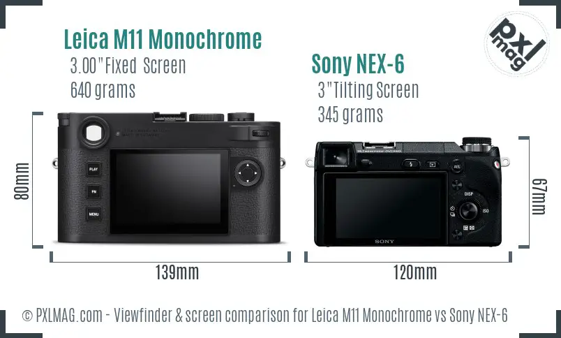 Leica M11 Monochrome vs Sony NEX-6 Screen and Viewfinder comparison