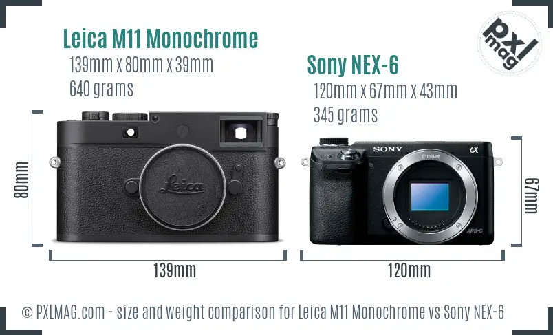 Leica M11 Monochrome vs Sony NEX-6 size comparison