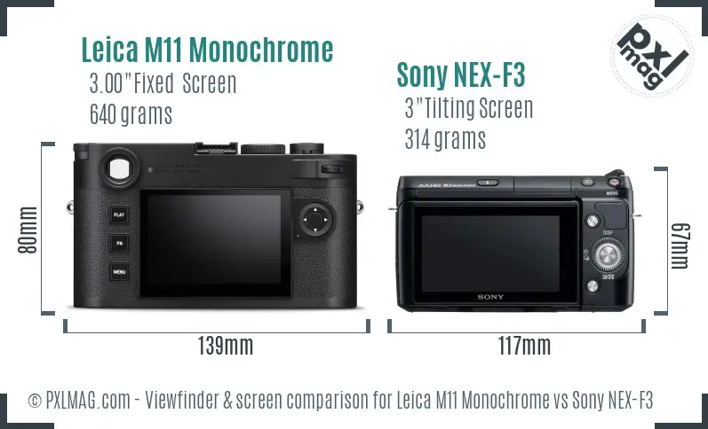 Leica M11 Monochrome vs Sony NEX-F3 Screen and Viewfinder comparison
