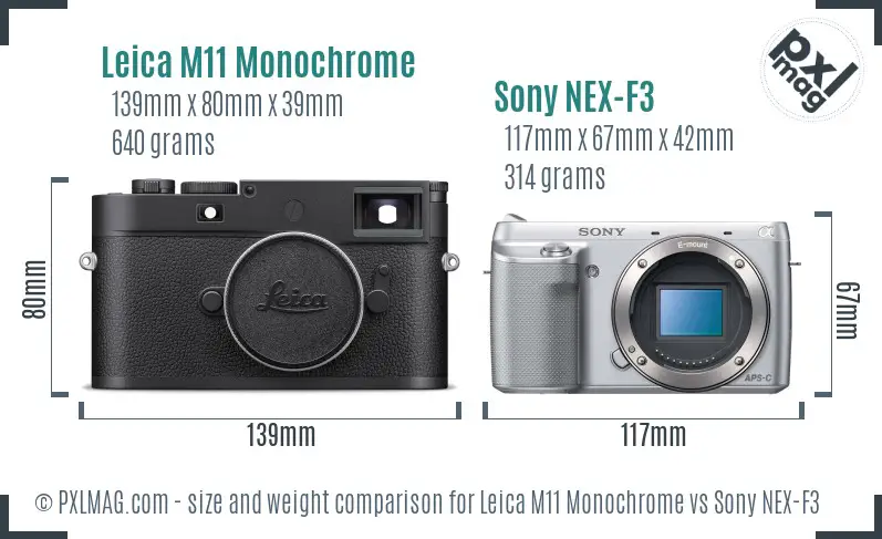 Leica M11 Monochrome vs Sony NEX-F3 size comparison