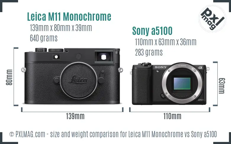 Leica M11 Monochrome vs Sony a5100 size comparison
