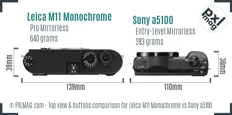 Leica M11 Monochrome vs Sony a5100 top view buttons comparison