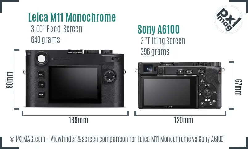 Leica M11 Monochrome vs Sony A6100 Screen and Viewfinder comparison