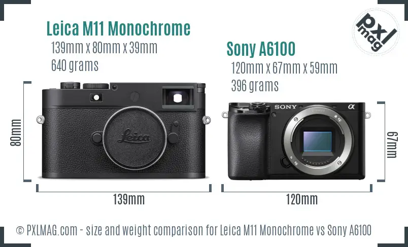 Leica M11 Monochrome vs Sony A6100 size comparison