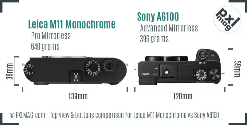 Leica M11 Monochrome vs Sony A6100 top view buttons comparison