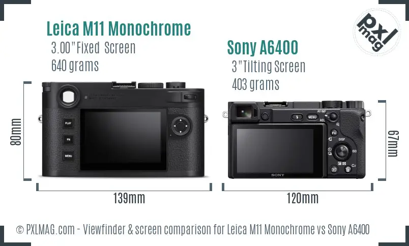 Leica M11 Monochrome vs Sony A6400 Screen and Viewfinder comparison