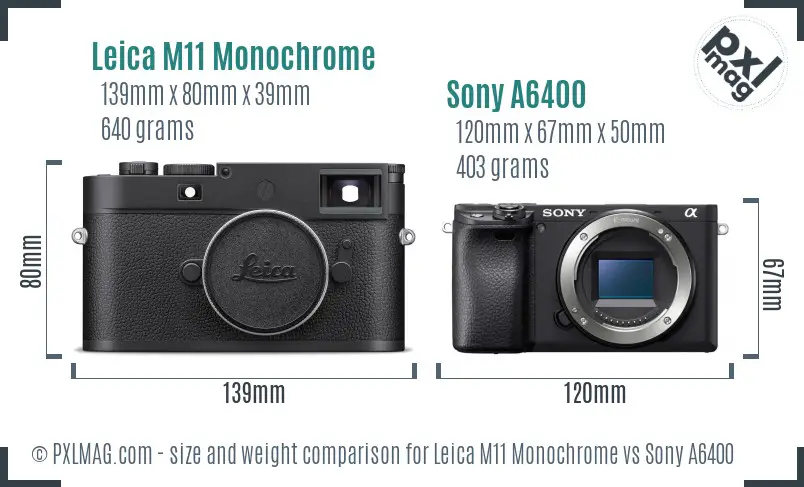 Leica M11 Monochrome vs Sony A6400 size comparison